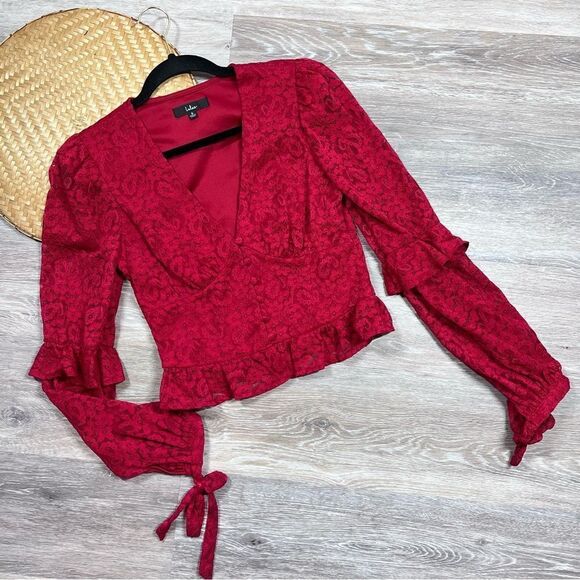 Lulus call me romantic red lace blouse - Picture 2 of 9